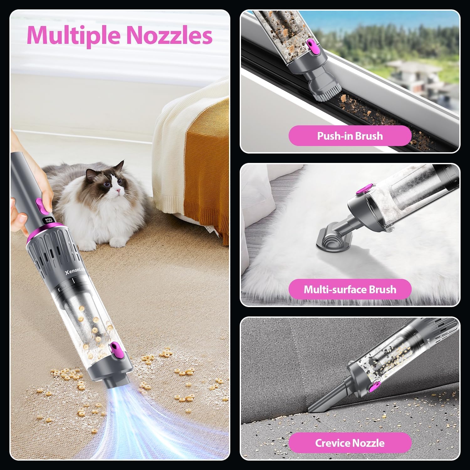Handheld Vacuum Cordless Car Vacuum Cleaner Powerful Suction Car Vacuum Lightweight Portable Rechargeable Hand Held Vacuum Cleaner One-Touch Empty with HEPA Filter (Violet)