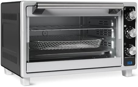 Amazon Basics 6-Slice 23-QT Toaster Oven with Built-In Air Fryer, 7-In-1 Cooking Options, 60-Min Timer & Adjustable Temperature (200℉ - 450℉), With Accessories, 1500W, Stainless Steel, Silver/Gray