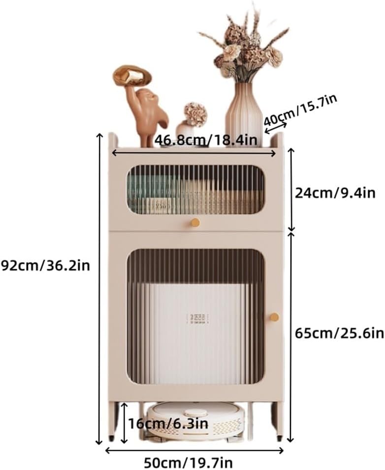 Modern Robot Vacuum Cabinet with Wheels, Movable Side Cabinet with Doors and Drawers, Hidden Storage Cabinet for Living Room, Kitchen, Office(Natural)