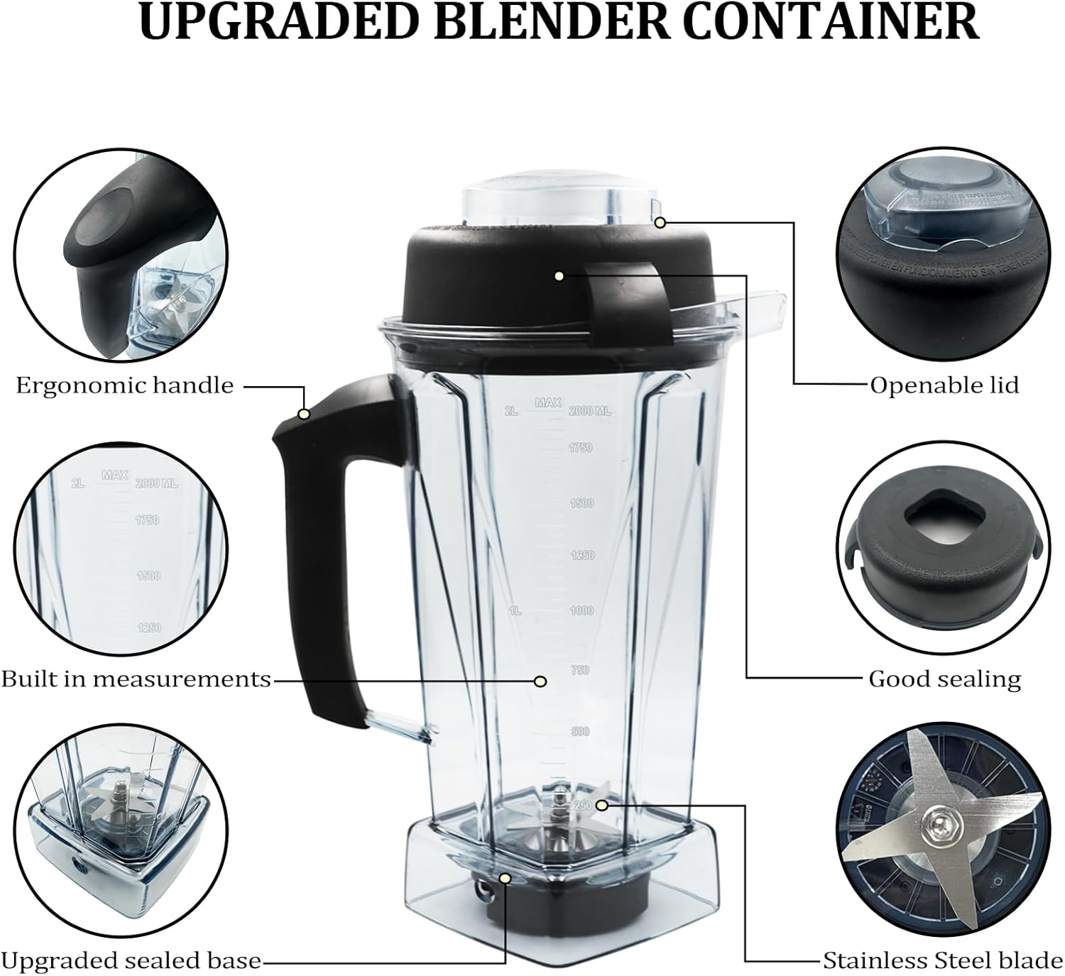 Blender Pitcher 64oz, Compatible with 5200 5000 5300 6300 VM0101 VM0103 VM0197 Classic/Explorian/Commercial Series etc Container Jar Cup, 2-year full warranty