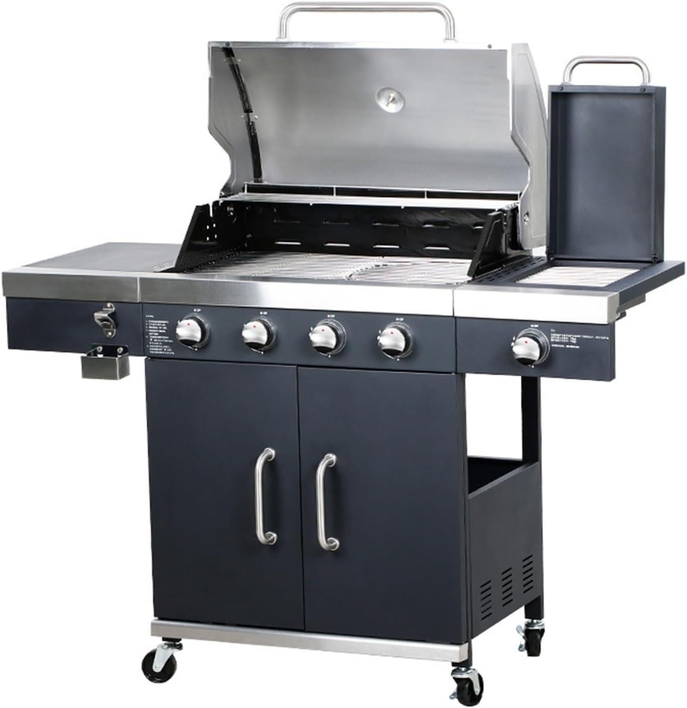 Gas Grill 4 Burner BBQ Stainless Steel with Side Burner, Warming Rack, Thermometer & Cover for Outdoor BBQ, Camping, Patio Cooking