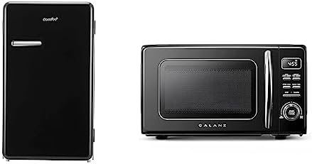 COMFEE' 3.3 Cubic Feet Solo Series Retro Refrigerator Sleek Appearance HIPS Interior, Energy Saving, Adjustable & Galanz GLCMKZ07BKR07 Retro Countertop Microwave Oven with Auto Cook & Reheat, Defrost