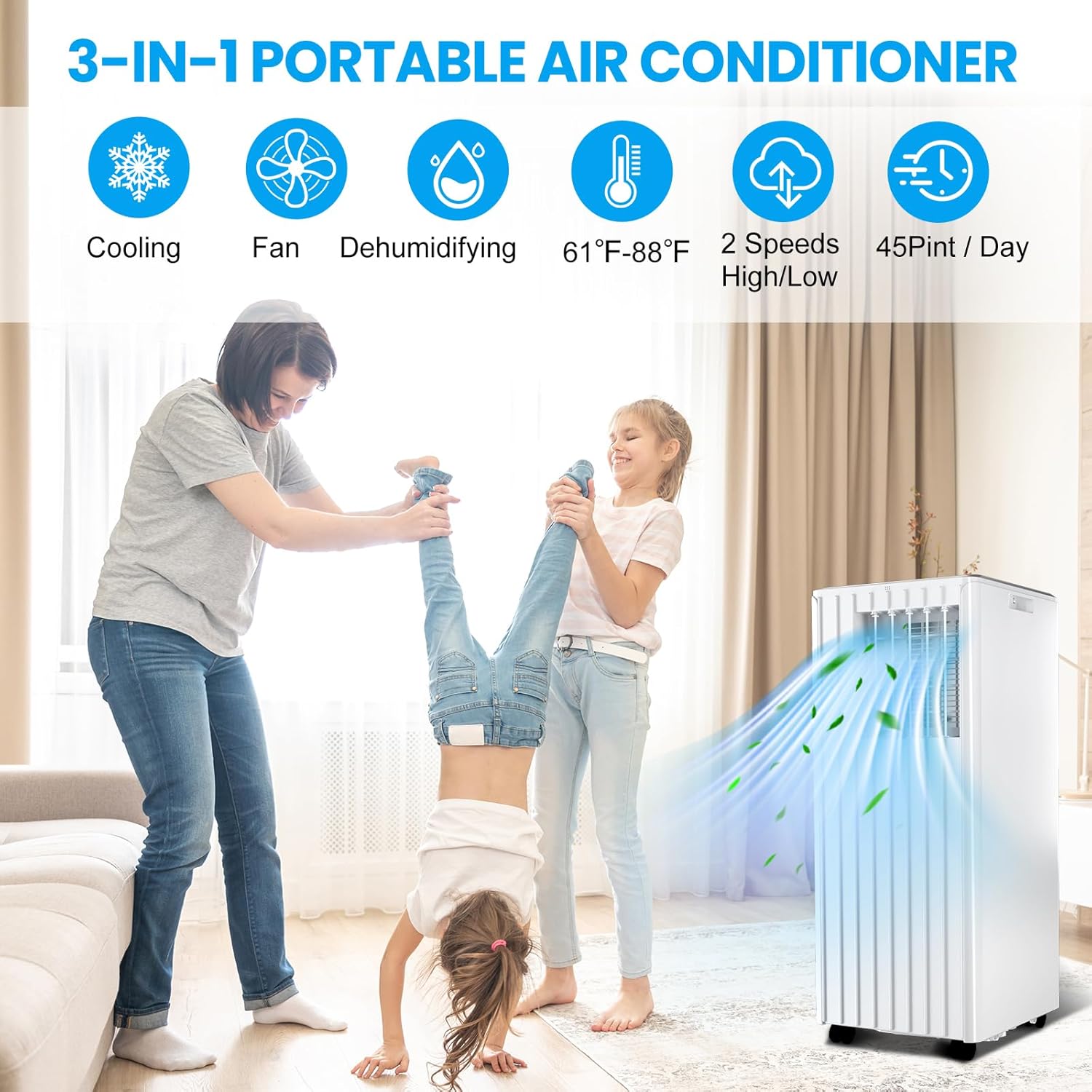 8000Btu Portable Air Conditioner, 3 in 1 portable ac unit with fan, dehumidification, cooling 350sq.ft, room air conditioners with smart control, remote control, ultrafiltration dust removal