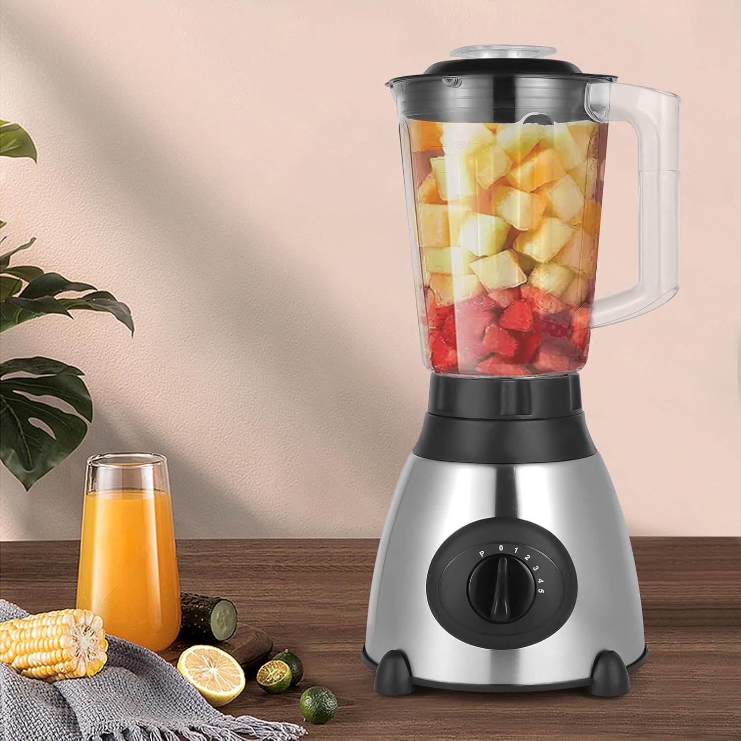 800W Countertop Blender for Shakes and Smoothies, Food Processor for Kitchen with 5 Speeds, 2 Types of Blades, for Crushing Ice, Puree and Frozen Fruit