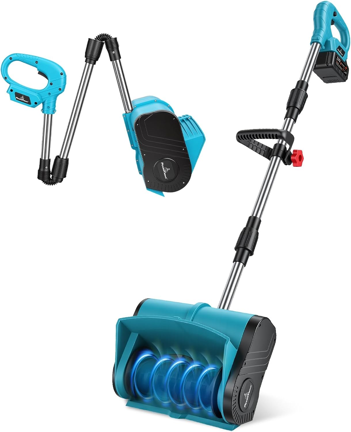 800W 21V Cordless Electric Snow Shovel Foldable Thrower Ice Removal Tool Battery Powered Blower with Rechargeable Battery Gloves Goggles for Patio Deck Driveway