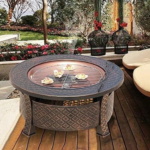 Fire Pits Outdoor Wood Burning 32'' Metal Square Firepit Patio Stove Wood Burning Grill Fire Pit