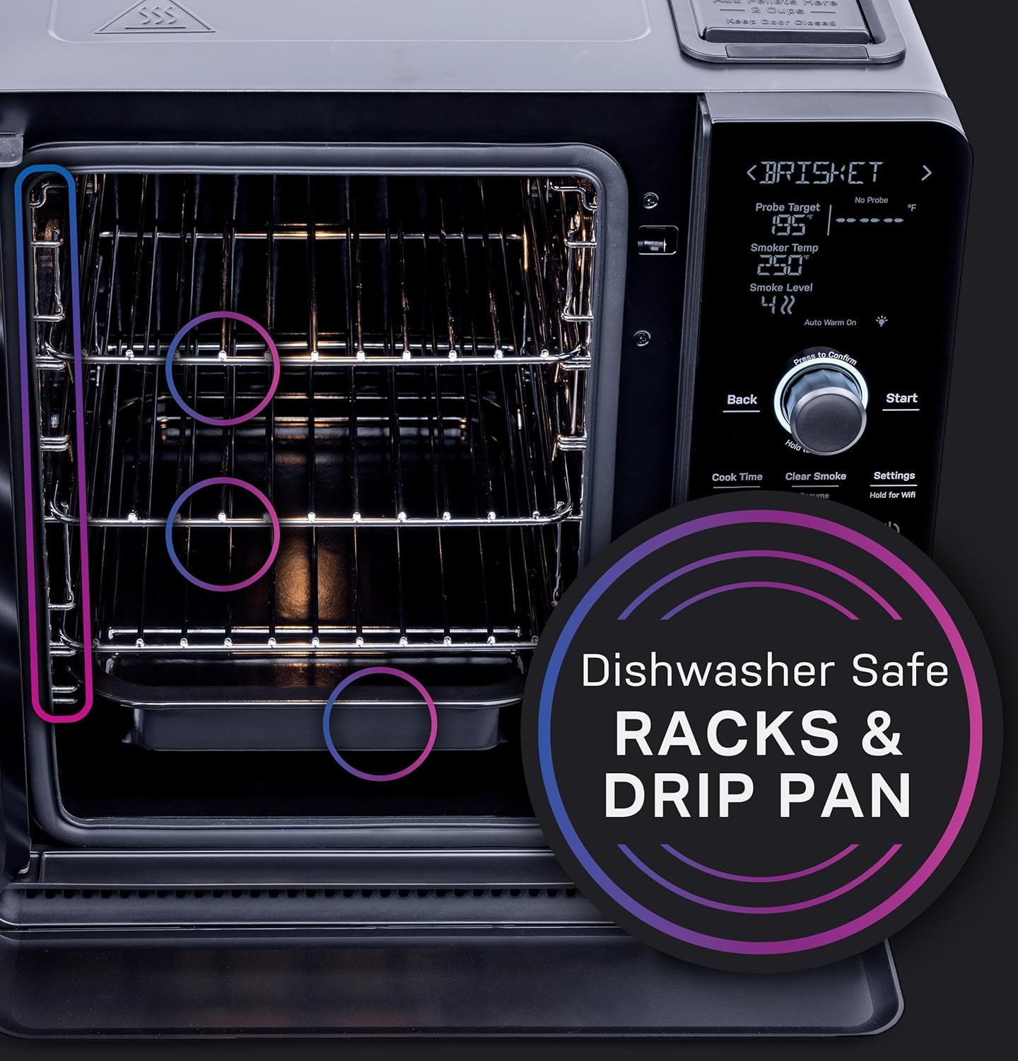 GE Profile™ Smart Indoor Pellet Smoker, with Active Smoke Filtration, 5 Smoke Control Settings, WiFi Connected, Electric, Countertop BBQ Appliance, Black