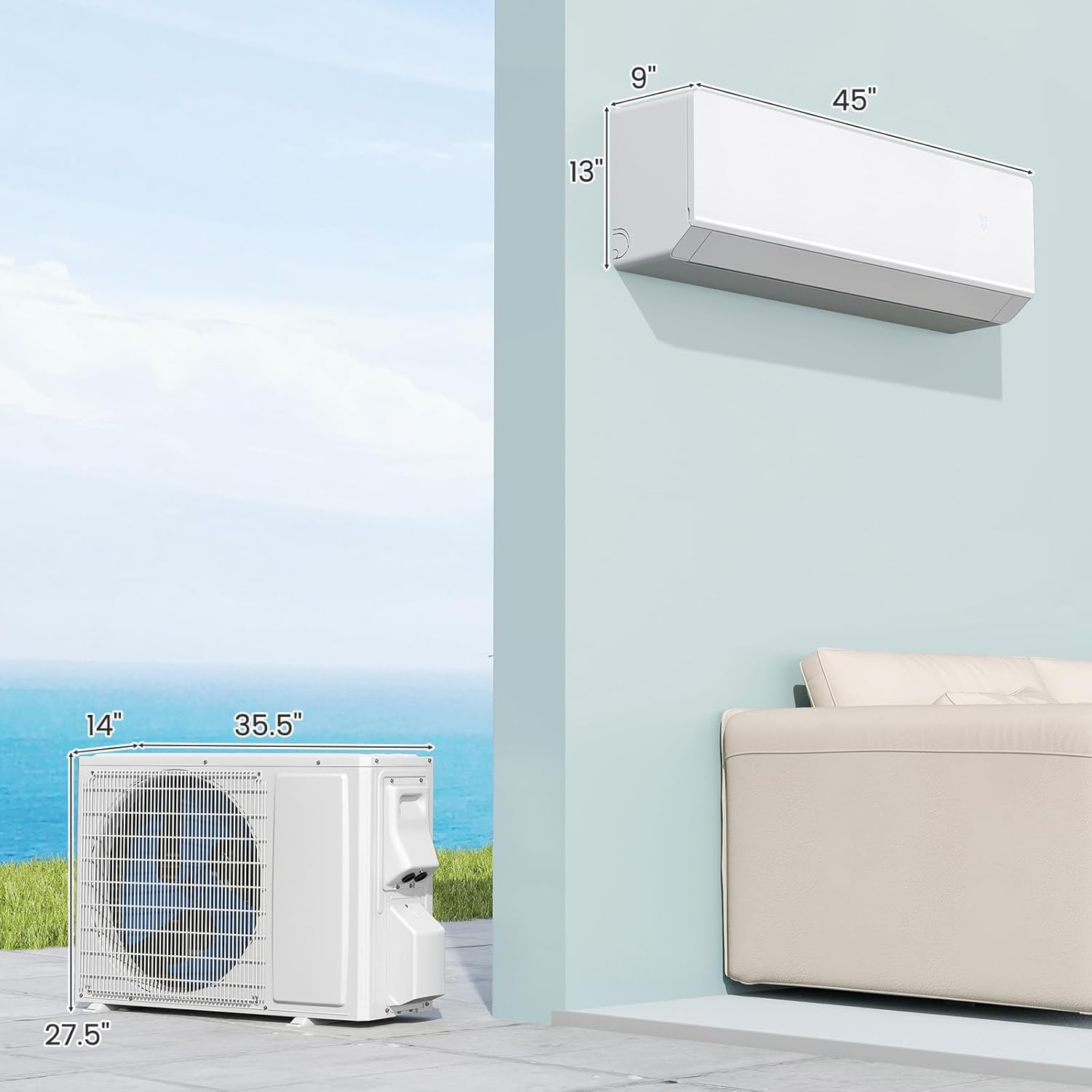 ARLIME 18000 BTU Mini Split AC, 25 SEER2 Inverter Air Conditioner w/ 1.5 Ton Heat Pump, Works with Alexa, Wifi, Cools up to 1250 sq. Ft, Wall AC Unit w/Installation Kit (18000 BTU 25 SEER2 208-230V)