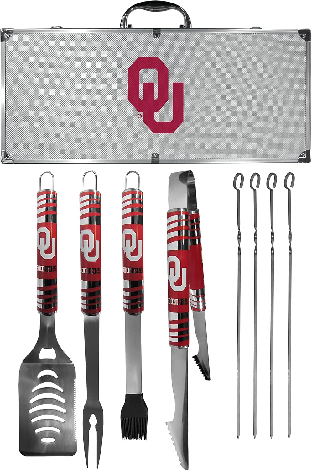NCAA Siskiyou Sports Fan Shop Oklahoma Sooners Steel Tailgater BBQ Set w/Case 8 piece Gray