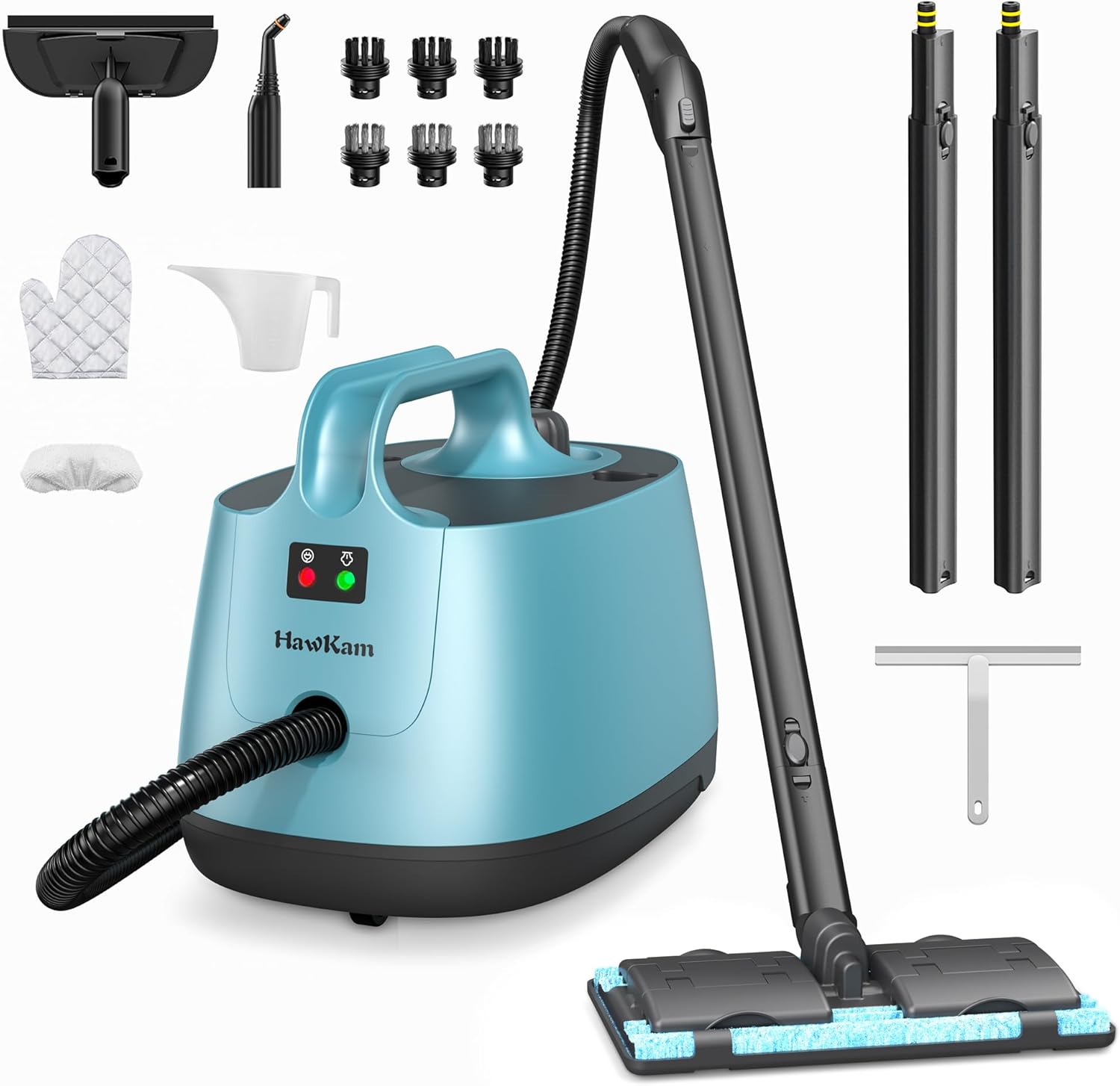 Carpet Steam Cleaner for Home, 293°F 58 PSI Powerful Multipurpose Handheld Steam Mop, 21 Attachments, 50Oz Capacity, Heavy Duty Steamer for Carpets, Floors, Cars, Tiles, Crack Cleaning, Turquoise