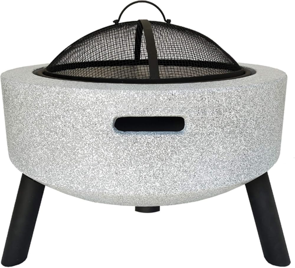 Outdoor Round Burning Fire Pit Fire Bowl for Garden and Patio with BBQ Grill Shelf Heater/BBQ/Ice Pit with Waterproof Cover (3 in 1Fire Pit),White