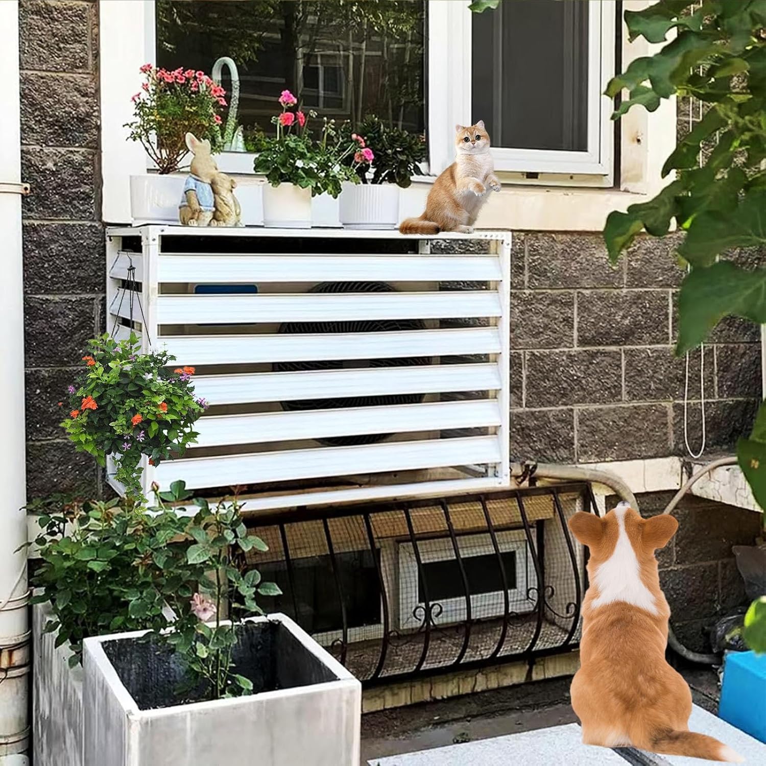 Air Conditioner Fence, Air Conditioner Fence Screen for Outdoor Units, All Weather Anti Theft, Dog Proof, for Privacy, Noise Reduction(White,110cm)