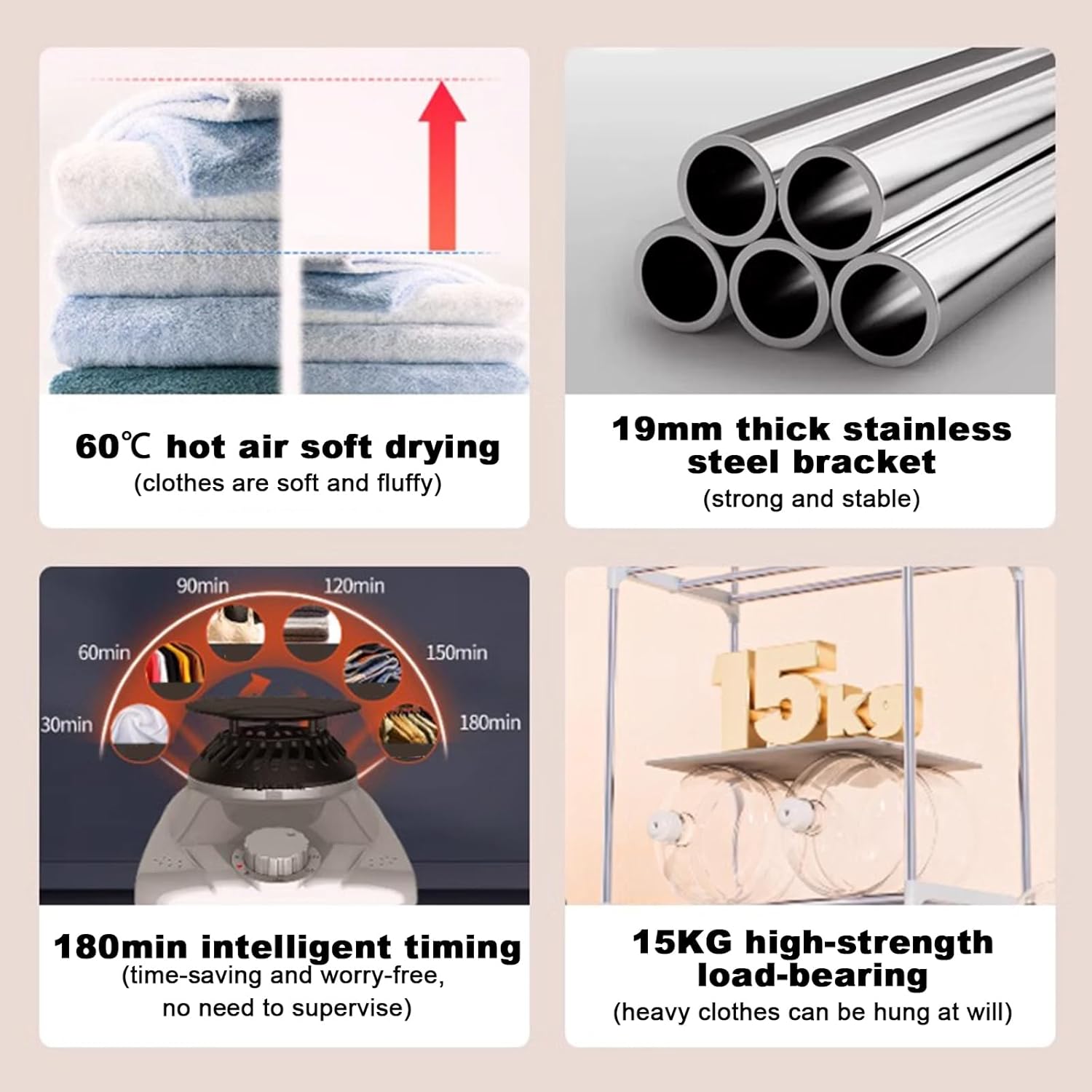 Ddryer for Apartments with Timer,Heated Clothes Drying Rack,Heated Clothes Airer with Cover,2-Tier Indoor Foldable Electric Clothes Airer Drying Rack,for Families,Dormitories 1 M