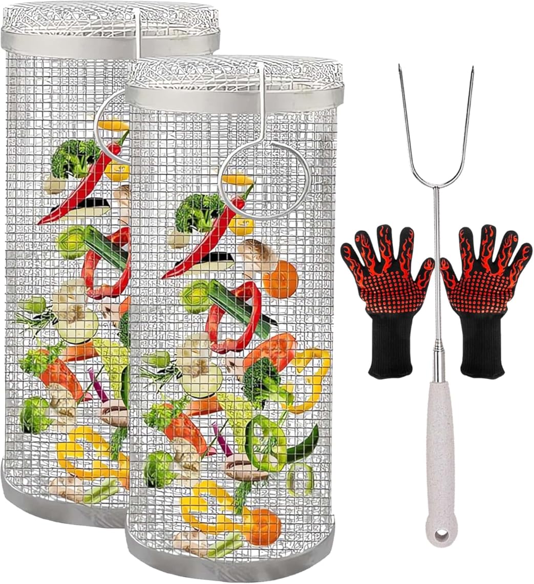 BBQ Accessories Grill Rack Basket,Portable Outdoor Stainless Steel Camping Barbecue Rack,Barbecue Grilling Baskets for Grill Vegetables, Fish, Meat Camping Essentials