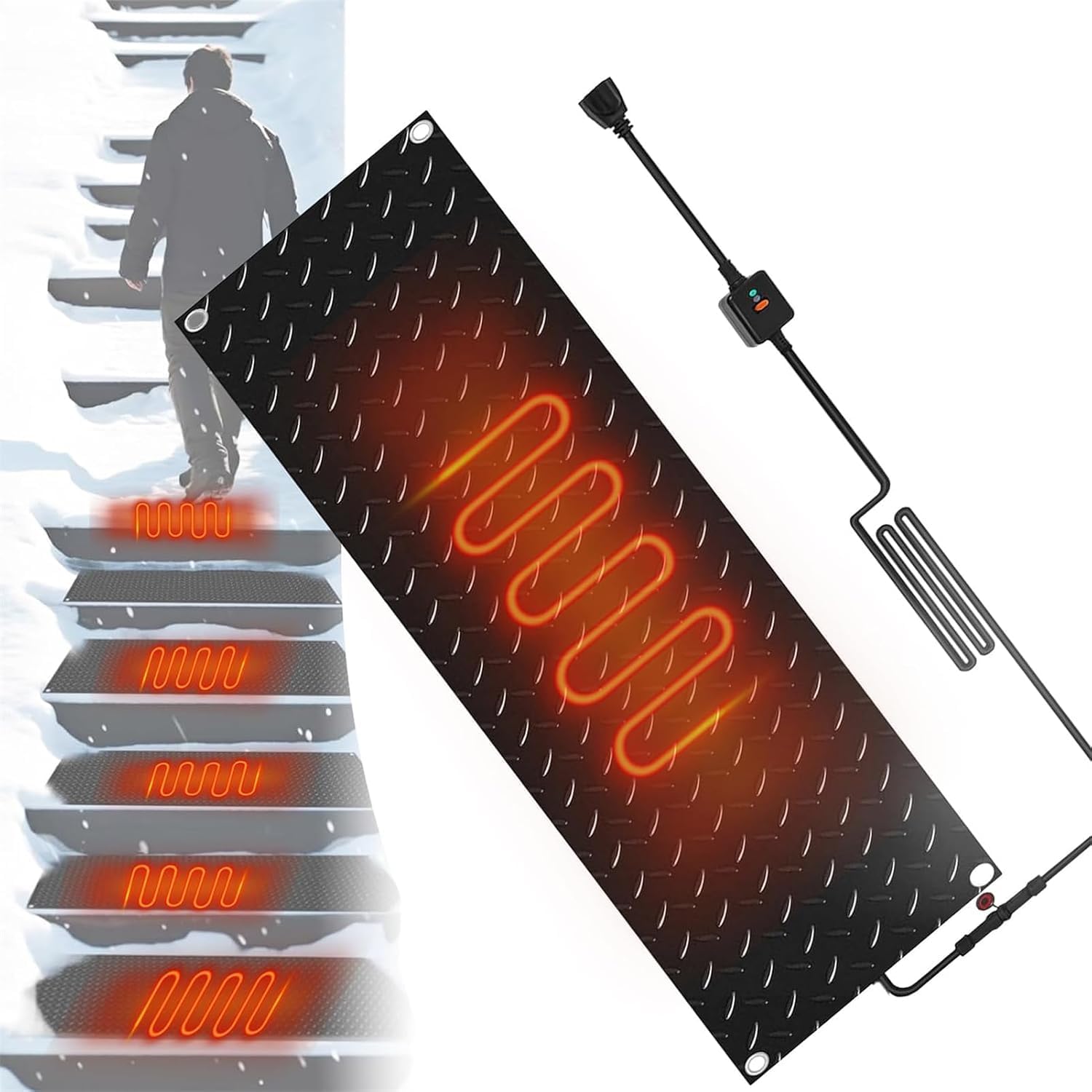 Heated Snow Melting Outdoor Mats 1/2/3/4/5 pcs PVC Heated Snow and Ice Melting Mat, Speed Snow and Ice Heated Pad for Winter Outdoor Stairs, Steps, Doorways, Walkways, Driveway(1 Pcs,30x90cm/12x36in)