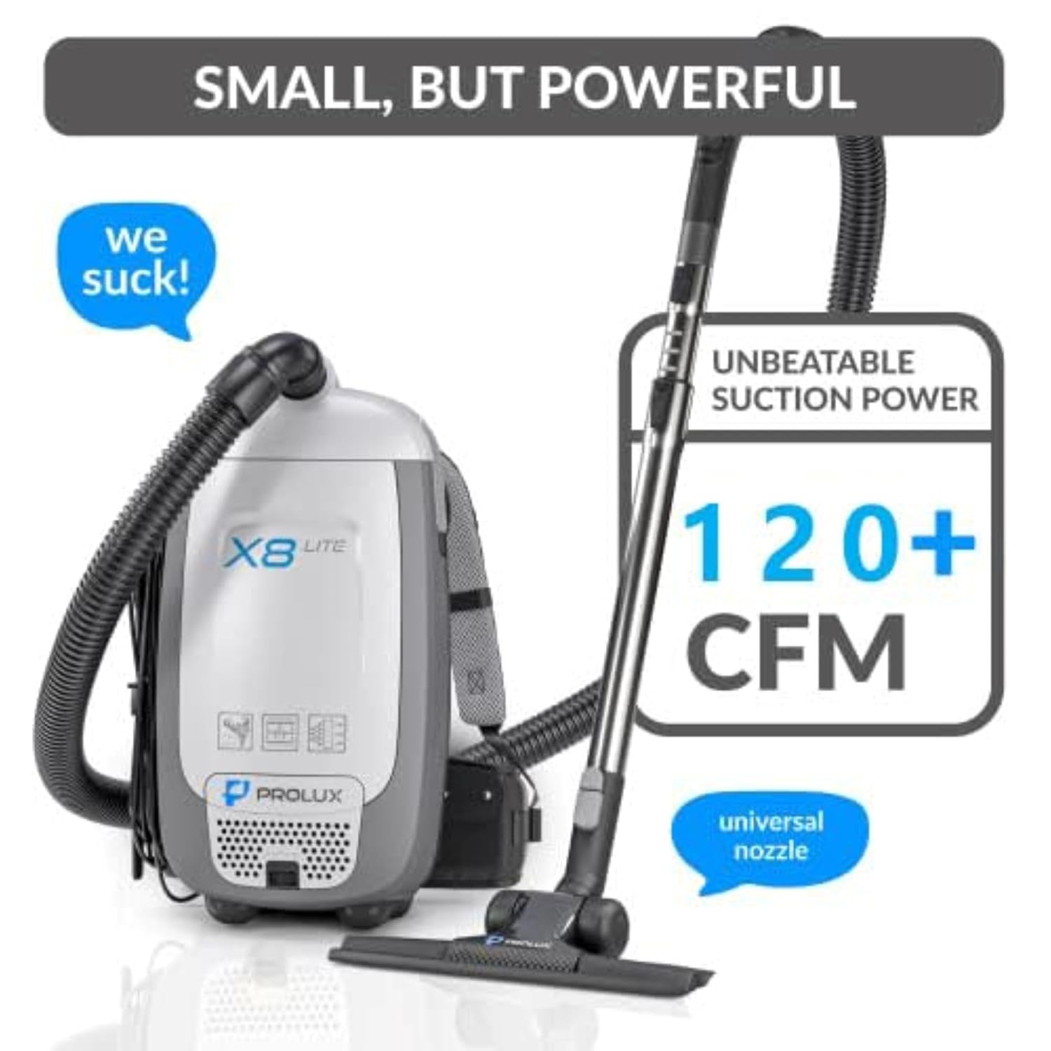 Prolux X8 Lite Backpack Canister Vacuum – Lightweight HEPA Filtration for Multi-Surface Cleaning