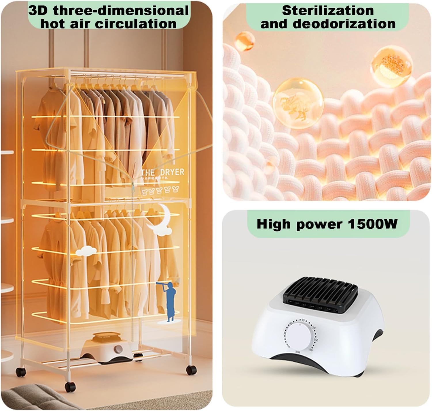 Ddryer for Apartments with Timer,Heated Clothes Drying Rack,Heated Clothes Airer with Cover,2-Tier Indoor Foldable Electric Clothes Airer Drying Rack,for Families,Dormitories 1 M