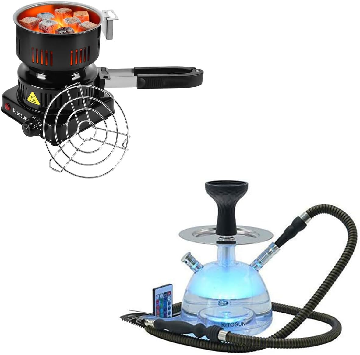 Electric Stove Coconut Charcoal Starter Durable Faster Coal Burner Hookah Set Micro Modern Acrylic Bubble Hookah with Wind Cover Silicone Hookah Bowl Hookah Hose Tongs Remote LED Light for Smoking