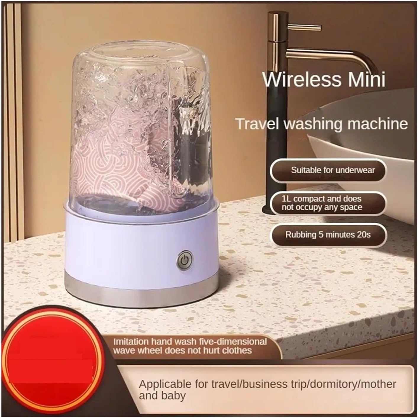 Portable Washing Machine, Wireless Portable Underwear and Socks Washer Rechargeable Mini Washer for Travel Home and Dormitory with Laundry Cup,for Apartments, Homes, and Dorms(Pink)