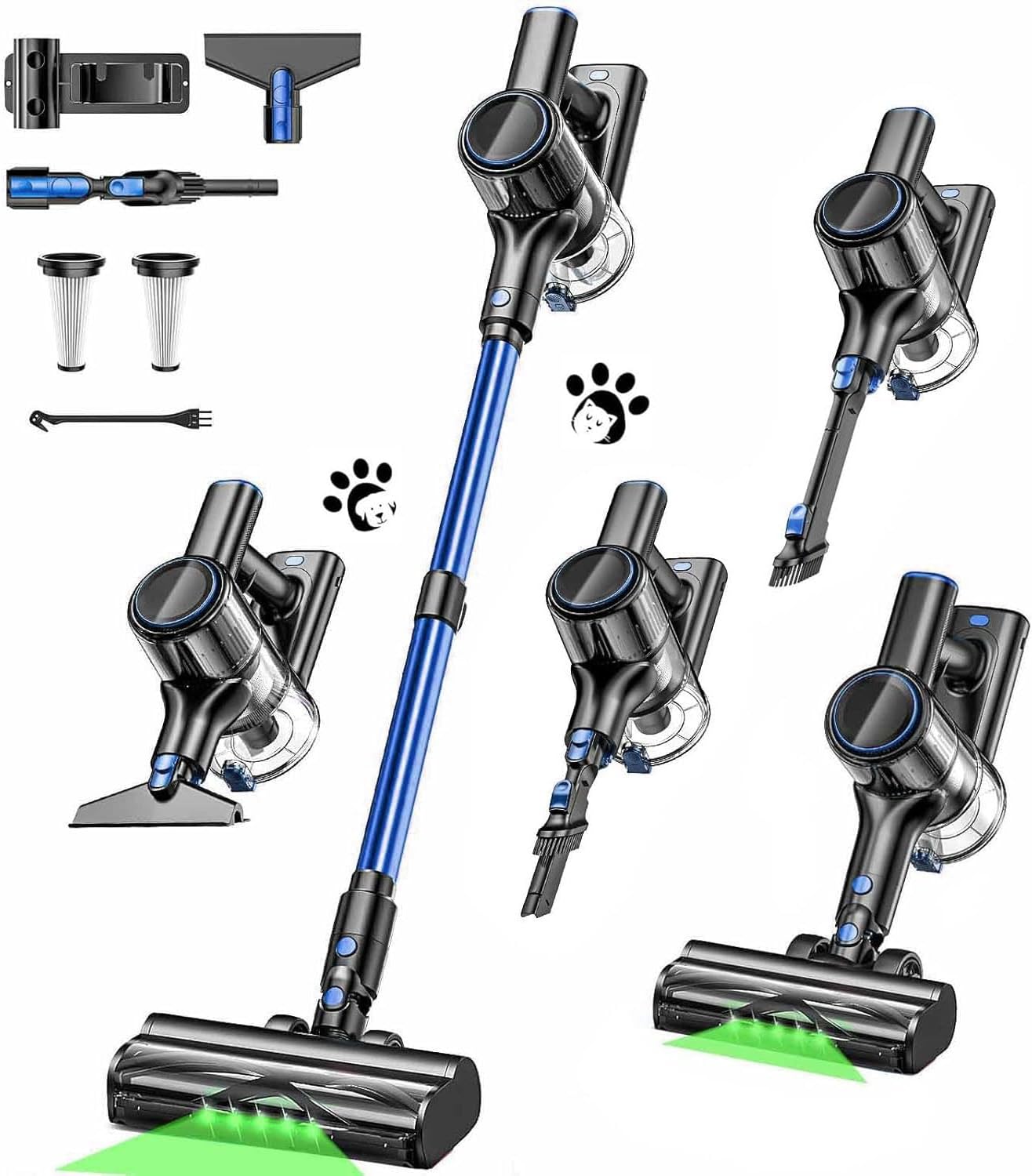 Cordless Vacuum Cleaner, 45KPA 8 in 1 Lightweight Vacuum Cleaners for Home, 50Mins Anti-Tangle Stick Vacuum, LED Display, Rechargeable Vacuum for Pet Hair/Carpet/Floor (Blue)