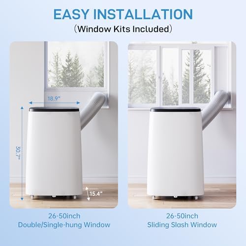 Portable Air Conditioner 14,000 BTU - AC Unit Cools Rooms Up to 750 Sq. Ft, Includes Window Kit & Remote, Energy Efficient Cooling for Home & Bedroom, Dark Grey Top