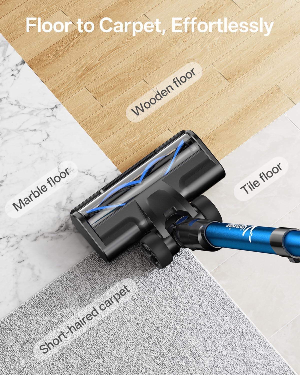 Cordless Vacuum Cleaner, 8-in-1 Cordless Stick Vacuum Cleaner with 3 Suction Modes, Up to 45mins Runtime, Rechargeable, Self-Standing, Wireless Vacuum Cleaners for Home Pet Hair Carpet Car Hard Floor