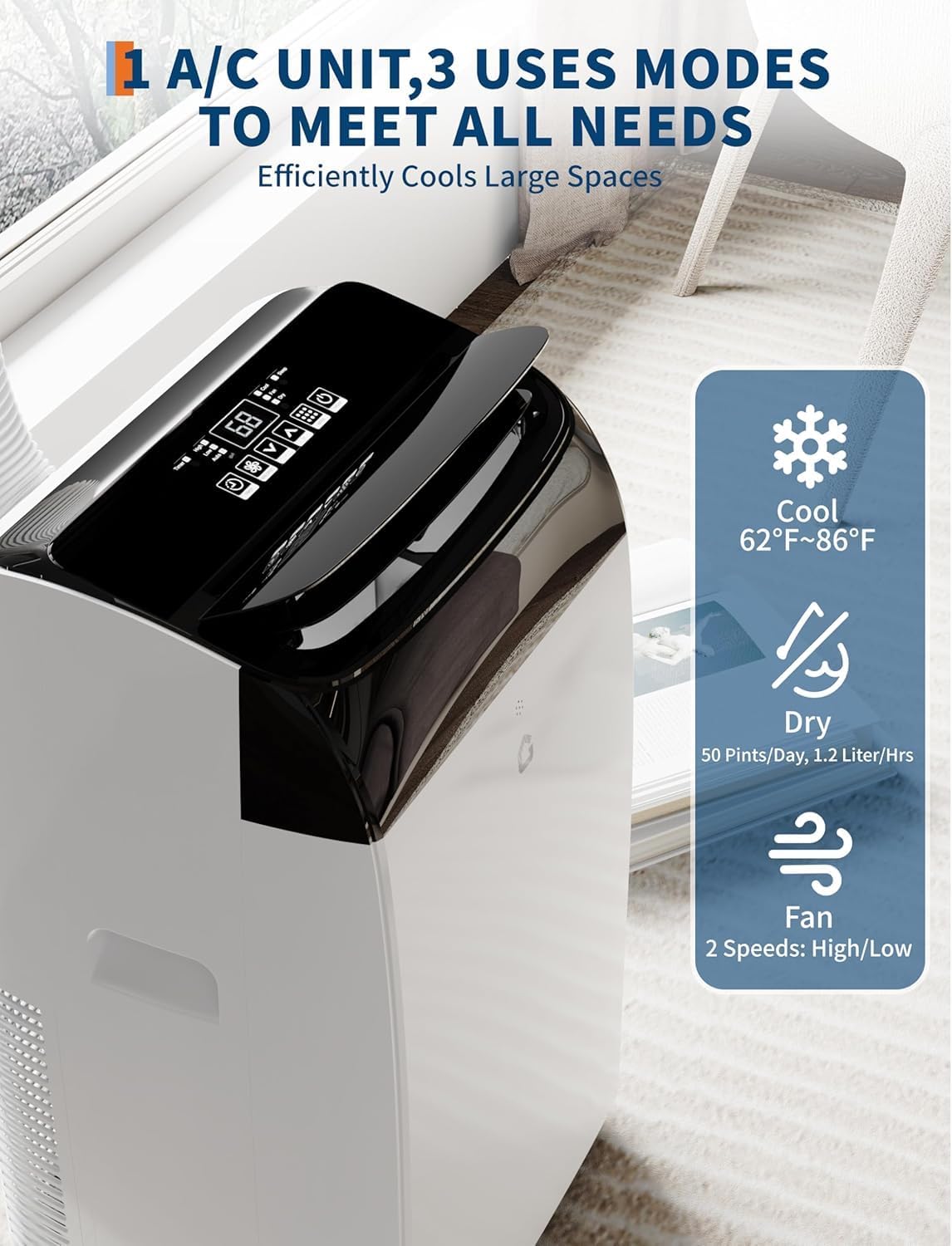 GarveeLife 8,500 BTU Portable Air Conditioners - Smart AC Units Cold Air System Quick Cooling Up to 350 sq.ft with Remote Control 24H Timer/Dry/Fan Modes Drain-Free Window Installation Kits