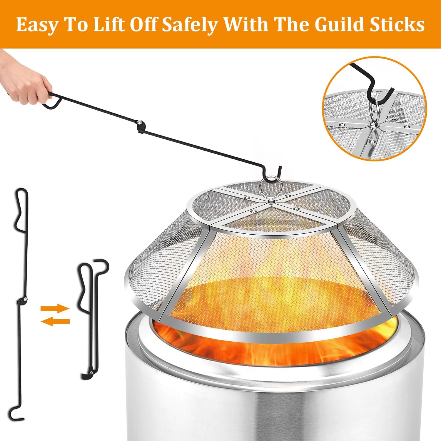 Fire Pit Spark Screen for Solo Stove Yukon Shield 27 Inch,Stainless Steel Spark Protector Mesh Screen for Solo Yukon,Fire Pits Top Screen Accessories Spark Cover Guard Outdoor Heavy Duty-Silver