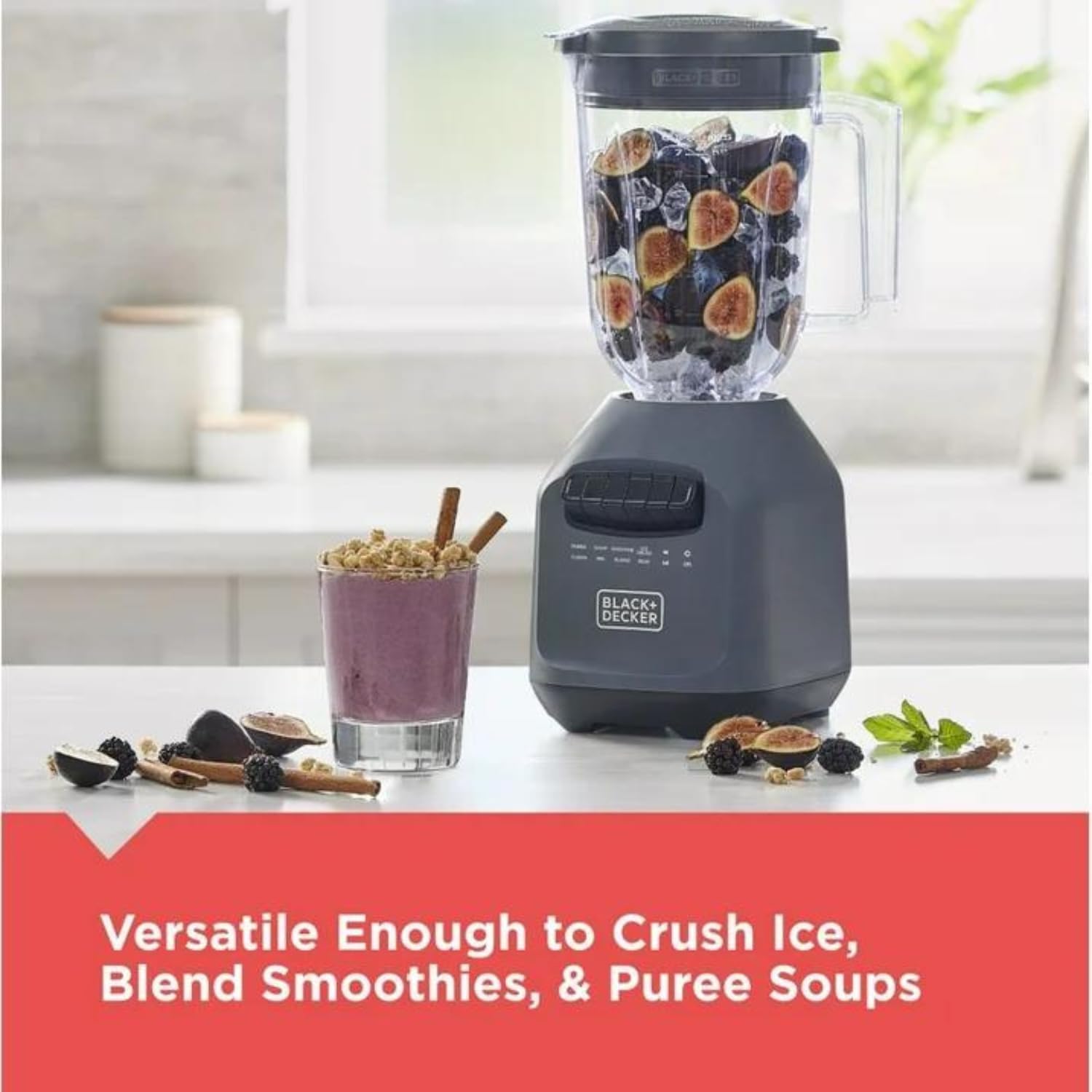 Ice Crush Blender with 56 Ounce (7 Cup) Perfect Pour Plastic Jar, Powerful 6-tip Stainless Steel Blade, 8-speeds plus Pulse, 700 Peak Watts of power, BL2209PB