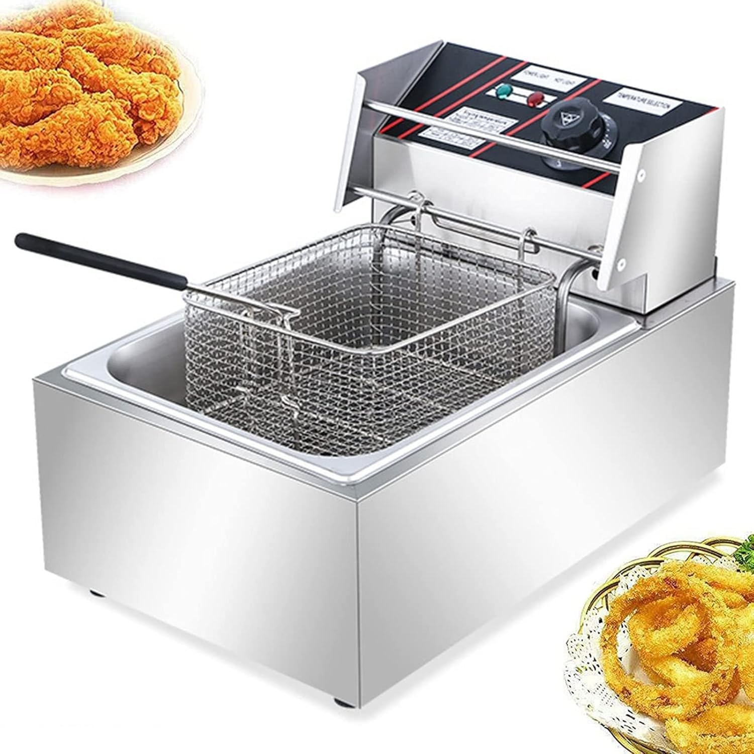 6L Commercial Deep Fryer 2500W Electric Deep Fryers With Baskets & Lid, Stainless Steel Countertop Oil Fryer For Turkey French Fries Home Kitchen Restaurant