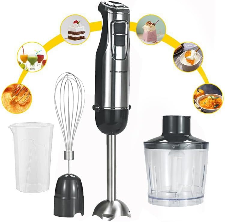 500W Powerful Hand Blender, 4-in-1 Immersion Blender with 6-Speed & Turbo, BPA-Free 600ml Beaker, Whisk, Food Chopper, Stainless Steel Blades, Ergonomic Grip