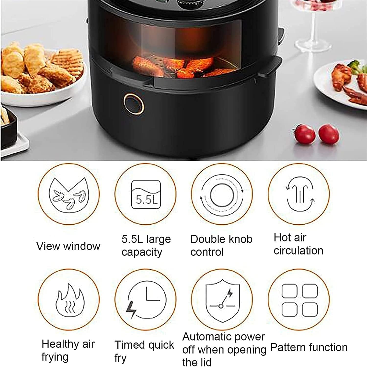 5.8Qt Digital Air Fryer, Dehydrator Cooker for Air Fry, Bake, Dehydrate, Ferment, Roast, Rotisserie