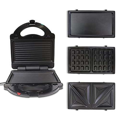 Total Chef 4 in1 Grill Waffle Maker - Mini Belgium Waflera, Sandwich, Panini Press Machine, Electric, Non-Stick Removable Plates, Easy To Clean Countertop Cooking Kitchen Appliance For Breakfast