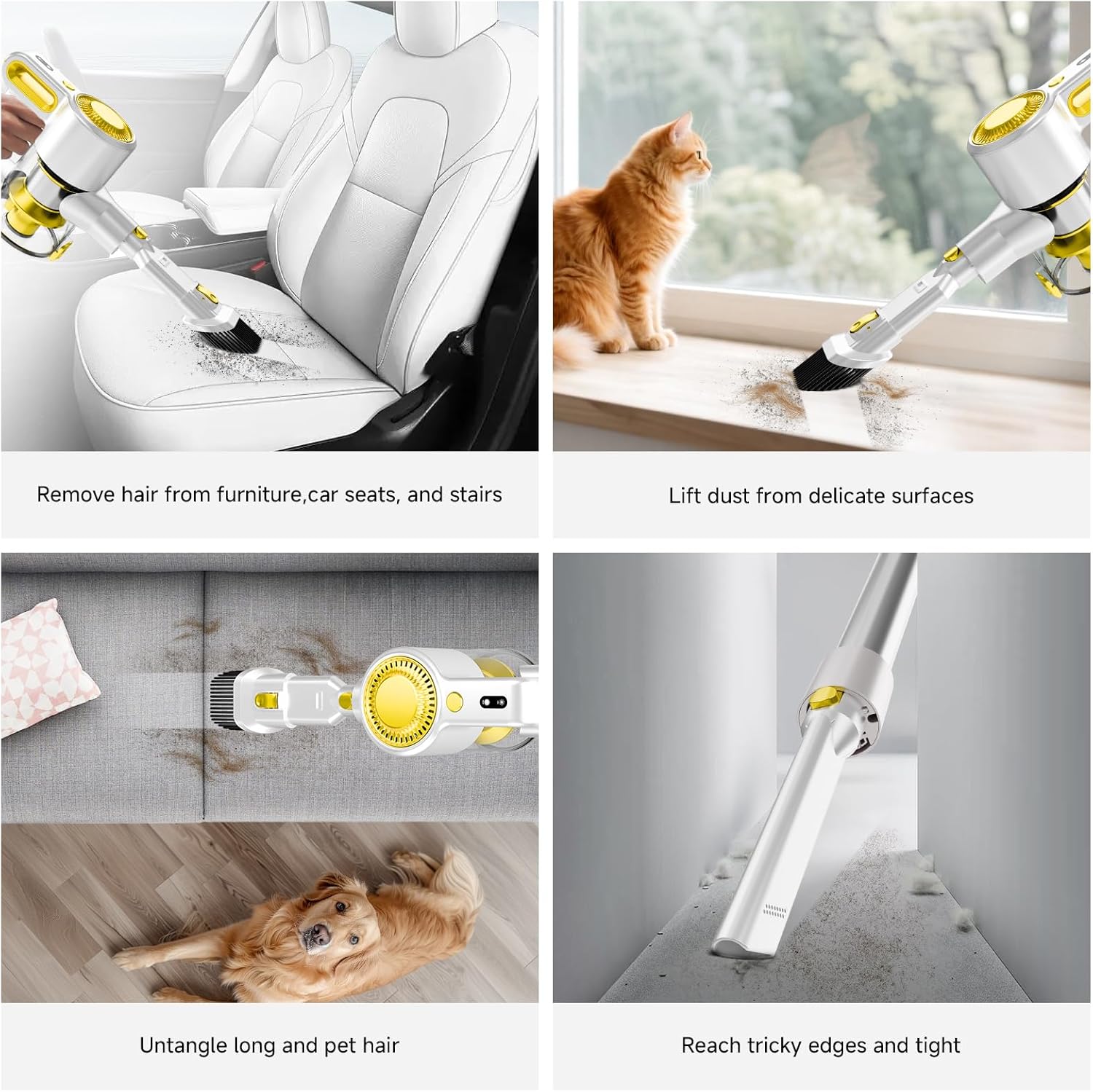 Cordless Vacuum Cleaner for Home, Powerful Stick Vacuum with Rechargeable Battery, Green Light Anti-Tangle Brush, 6-in-1 Lightweight Handheld Vacuum for Pet Hair, Hard Floor, Carpet