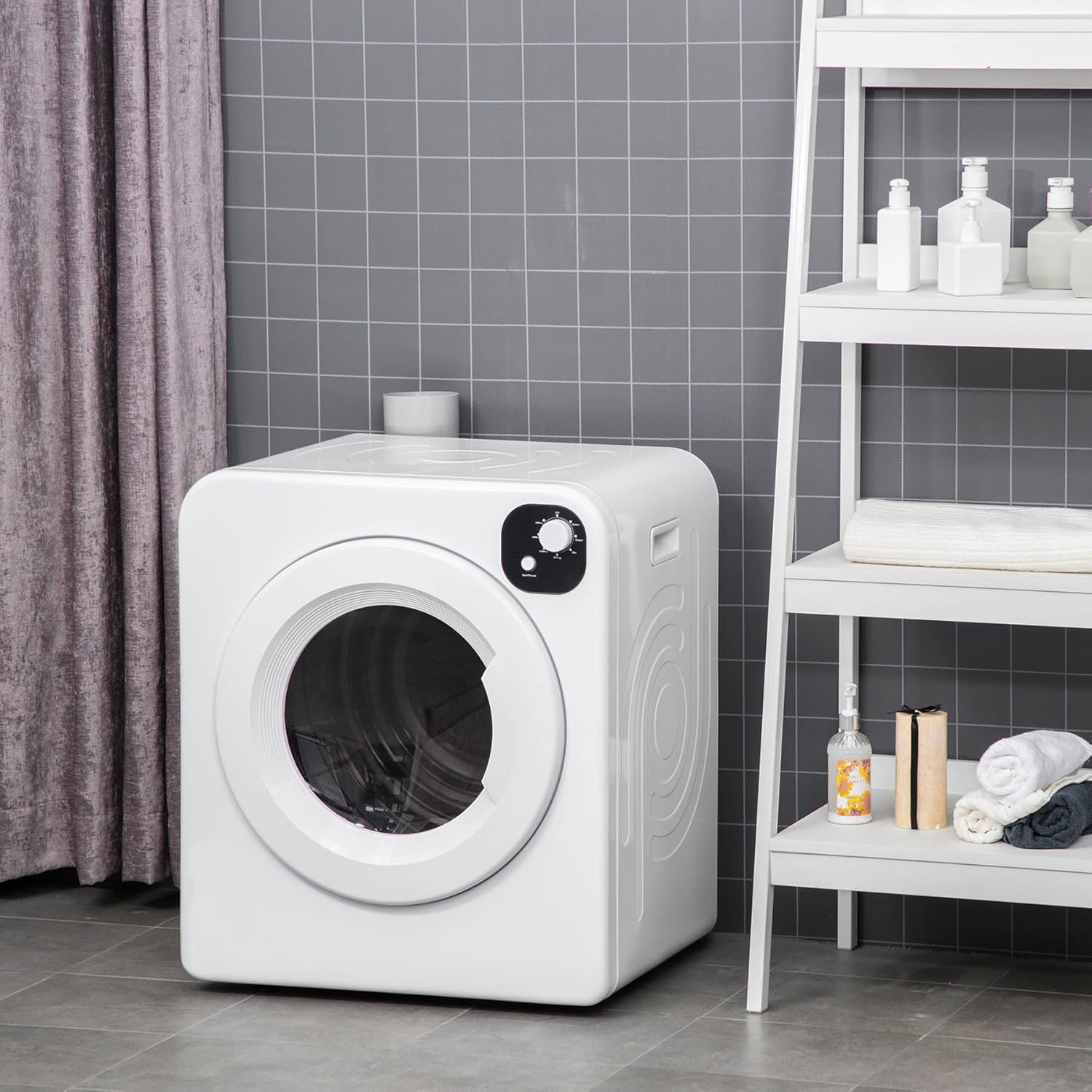 Portable Clothes Dryer, 1300W Front Load Electric Dryer with 3.2 cu.ft Stainless Steel Drum, 7 Drying Modes, Compact Laundry Dryer for Apartments, Dorms & RVs, Wall Mountable, (White)