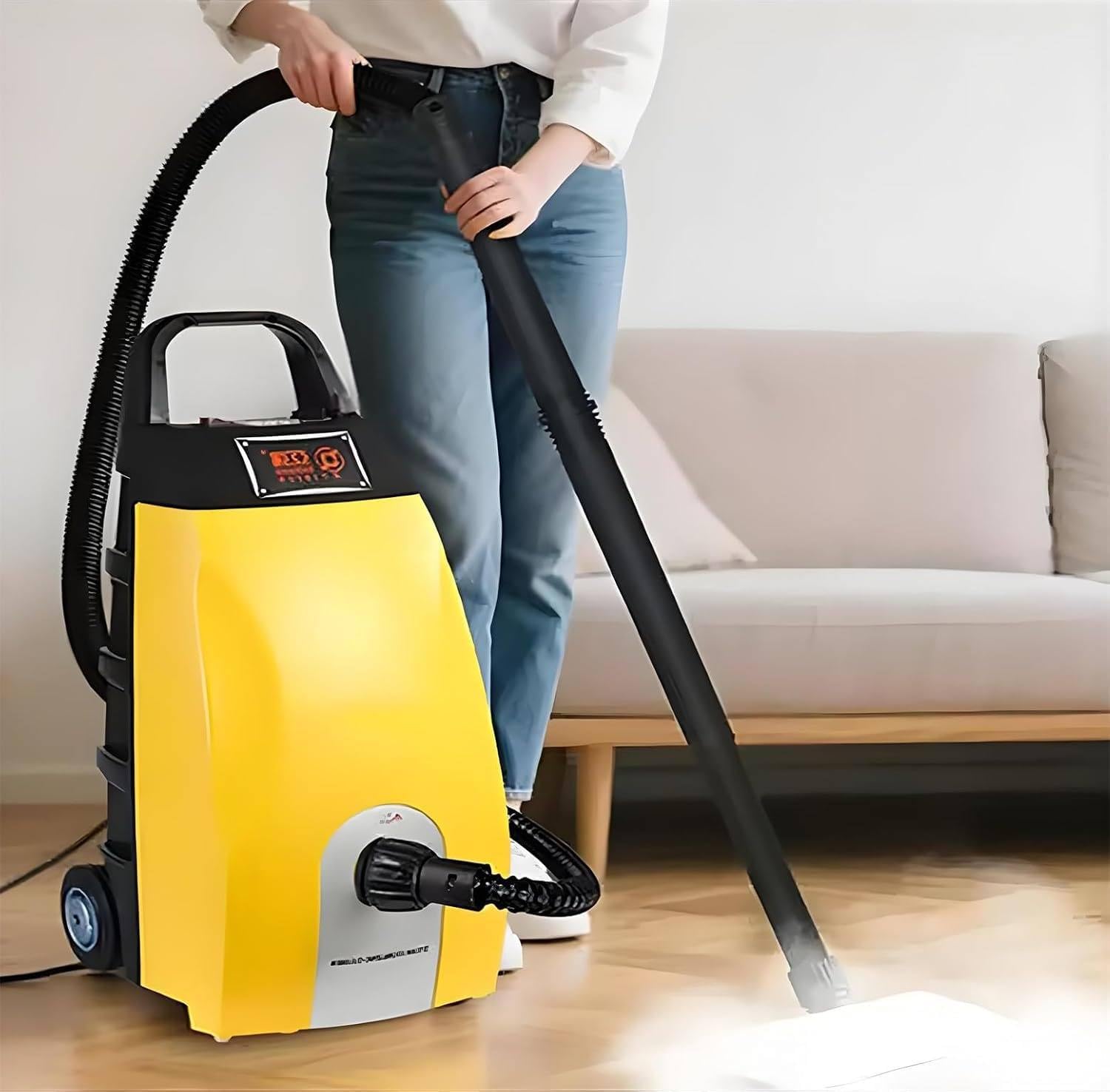 Multi-purpose Steam Cleaner with 6 Accessories, 110℃/230°f High-Temperature Steam, Heated Carpet Extractor for Home Appliances & Auto Detailing Yellow