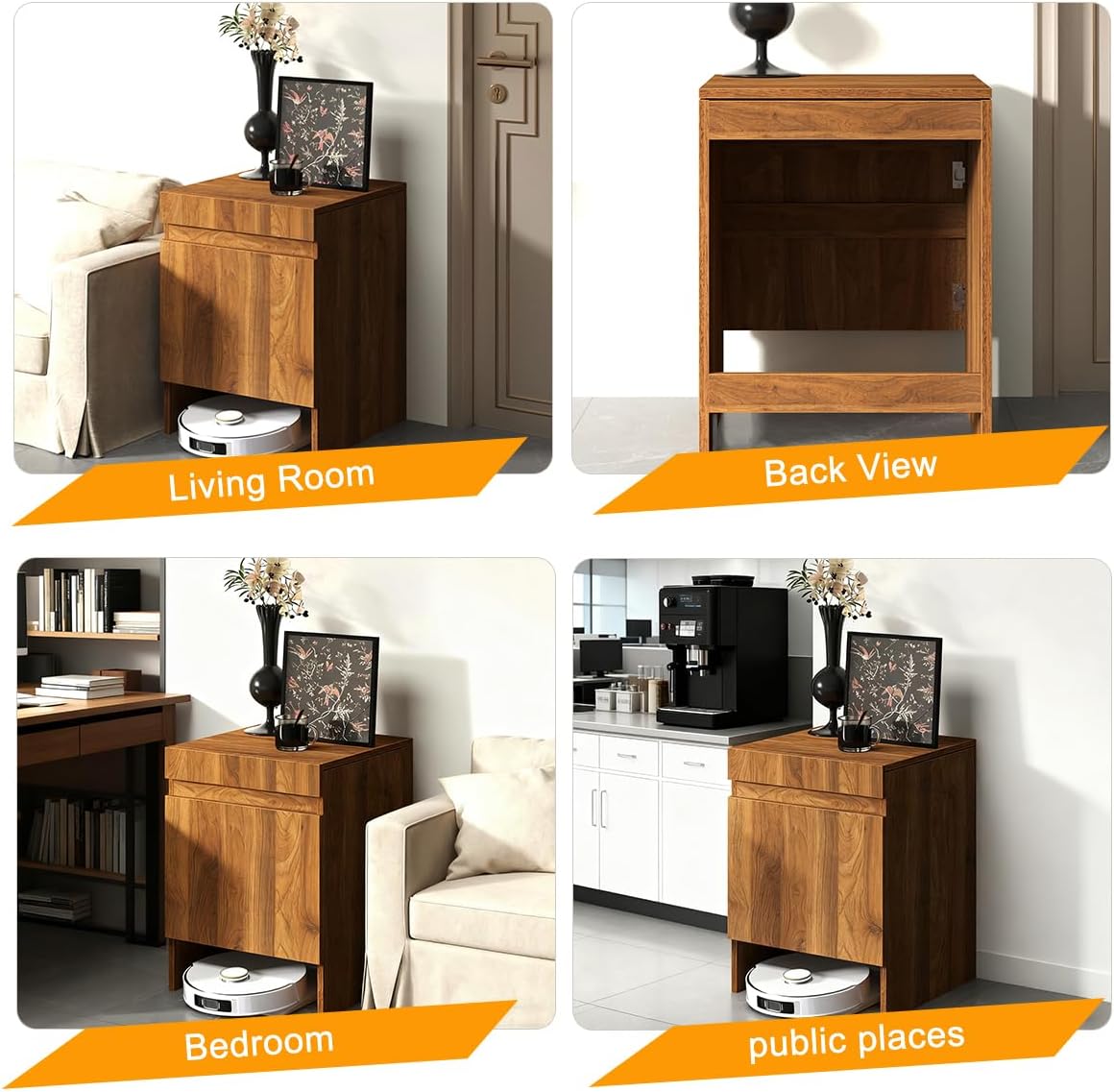 Robot Vacuum Stand Hidden Cabinet, Storage Cabinet with Doors for Robot Vacuum Cleaner,Household End Side Table,Wood Freestanding Rack Space Saver for Home Office (Brown)