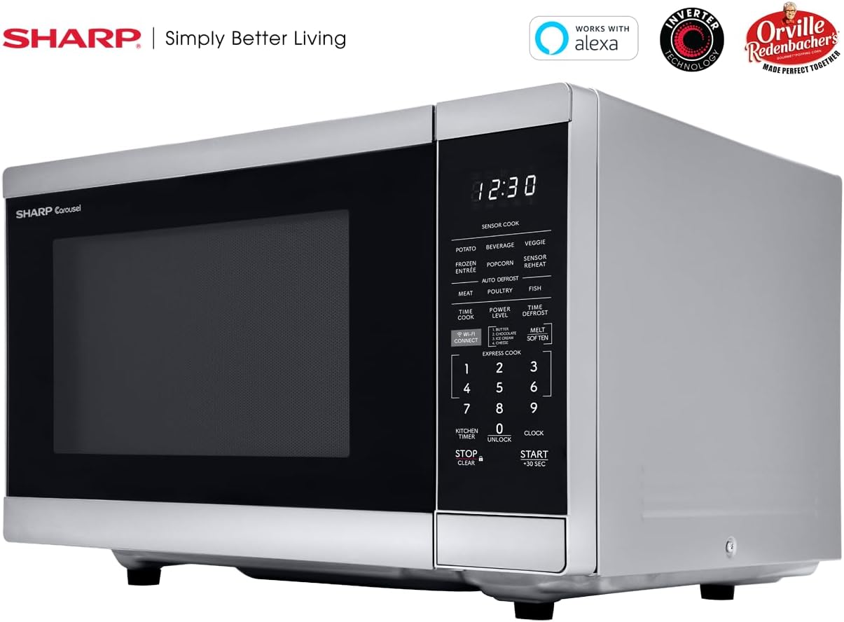 SHARP Countertop Microwave Oven Compatible with Alexa Orville Redenbacher's Certified with Removable 12.4