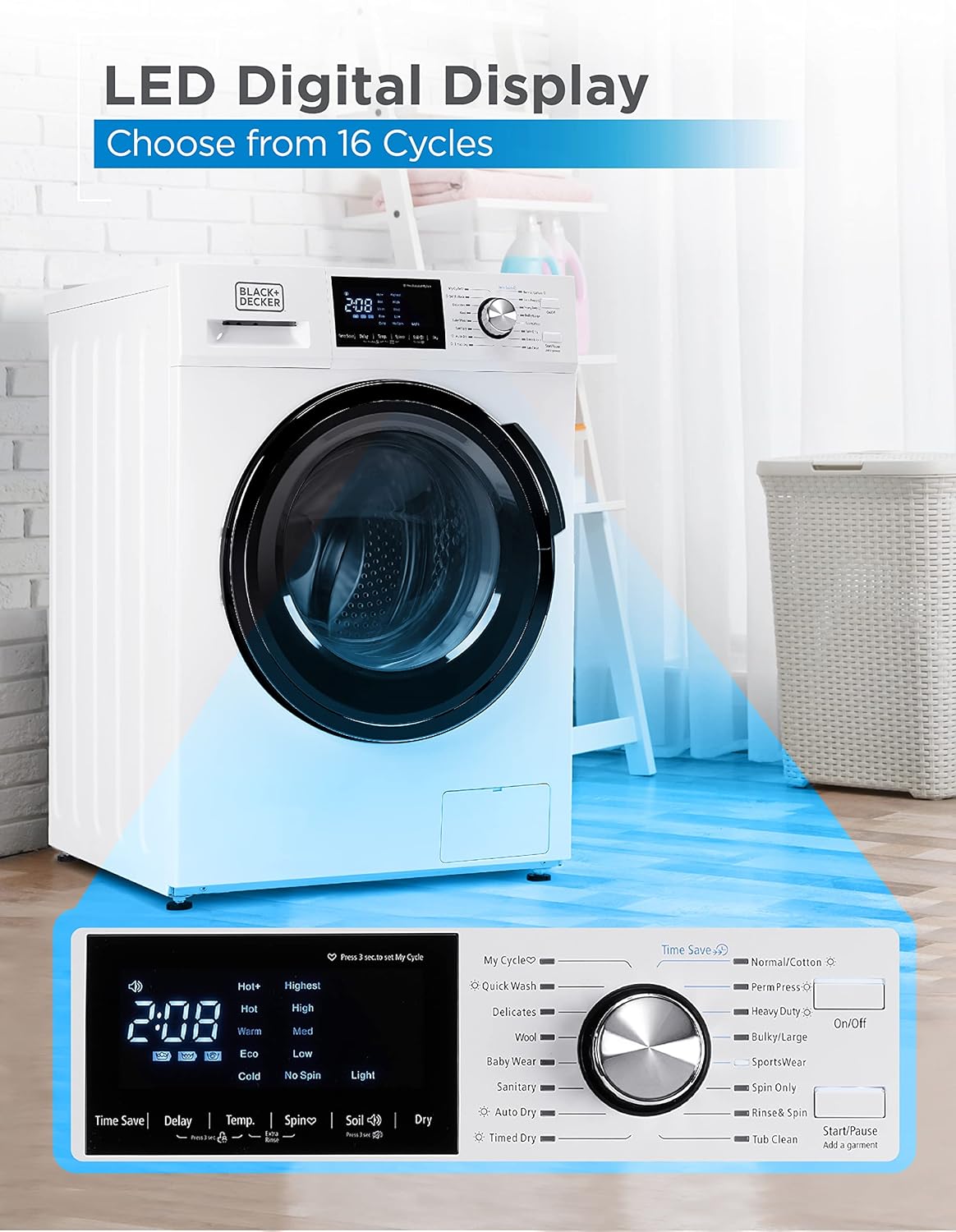 BLACK+DECKER Washer and Dryer Combo, 2.7 Cu. Ft. All In One Washer and Dryer with LED Display & 16 Cycles