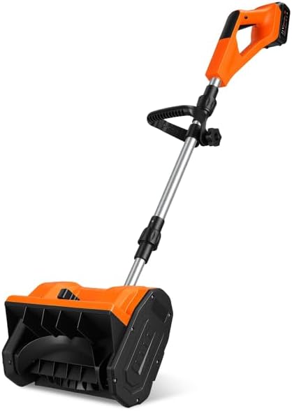 500W Cordless Snow Shovel, 11in Wide 26ft Throw, ±45° Angle, 40 Mins Runtime, 7.5lbs Foldable with Gloves & Goggles for Driveway Patio Steps