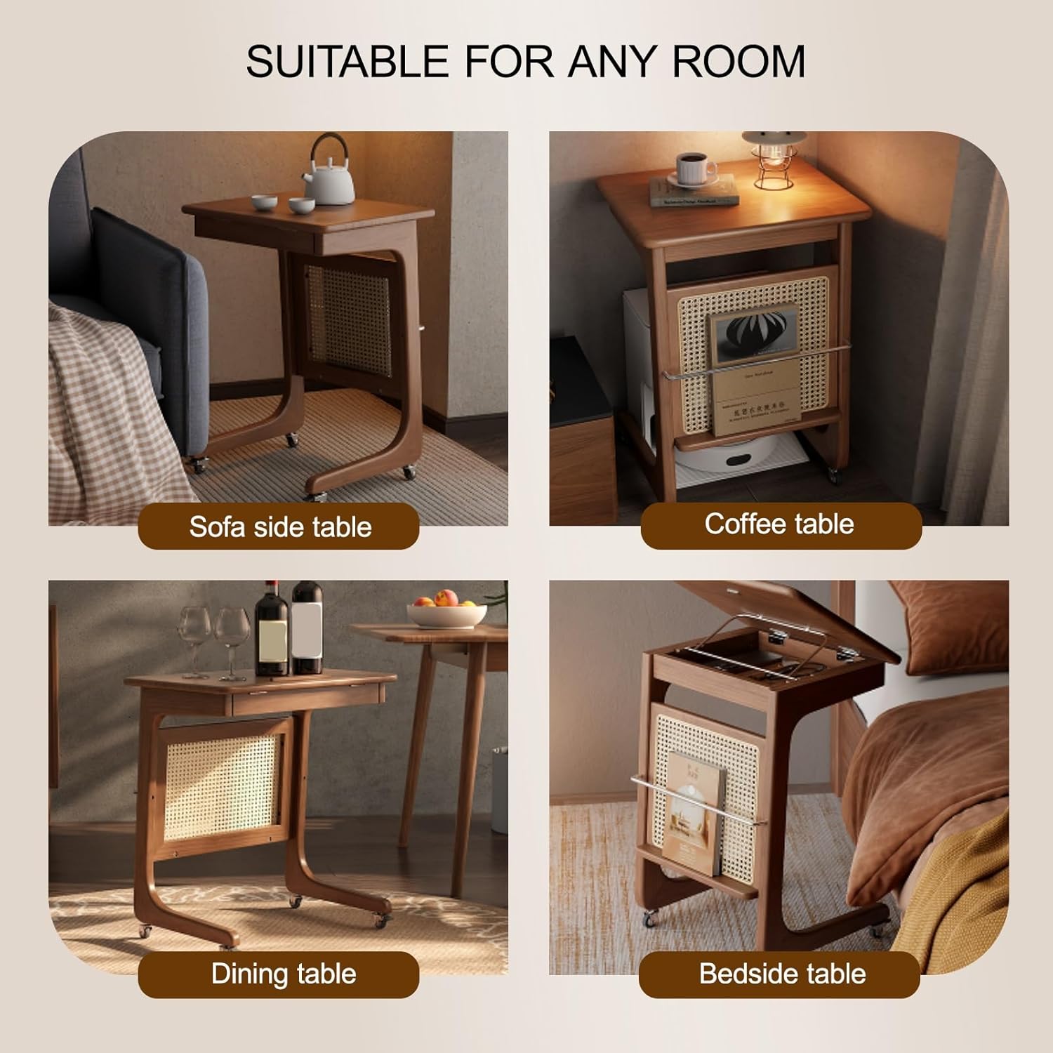 Mobile Robot Vacuum Storage Cabinet Side Table Resin Rattan Storage Cabinet C-Shaped End Tables, for Living Room Dining Room Kitchen Home Office(Yellow,48cm/18.9in)