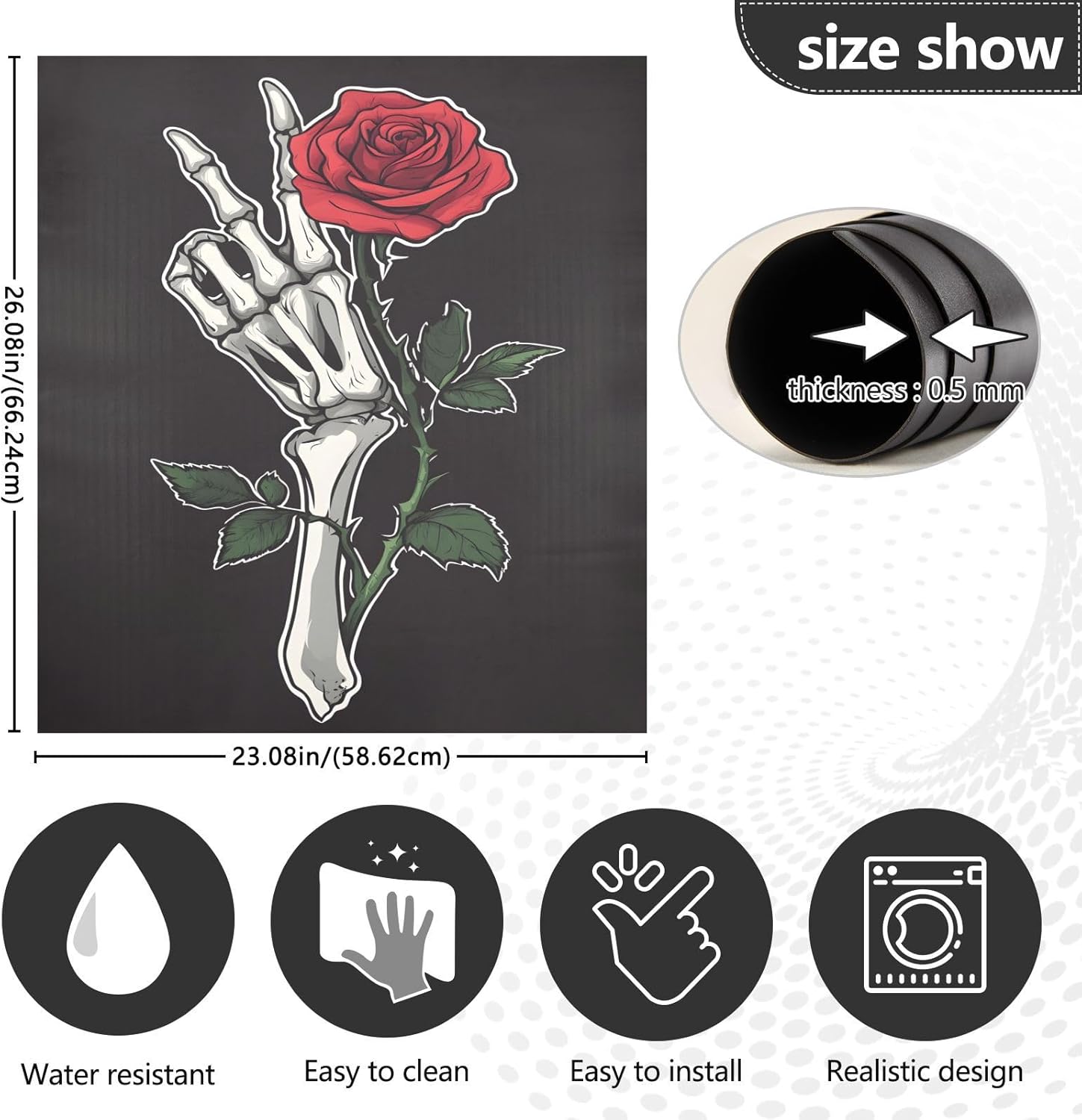 Dishwasher Magnet Cover Large Magnetic Stickers Skull with Rose Front Dishwasher Cover Reusable Decal for Home Kitchen Anti-Scratch Refrigerator Decorative Lid Washing Machine Laundry 23
