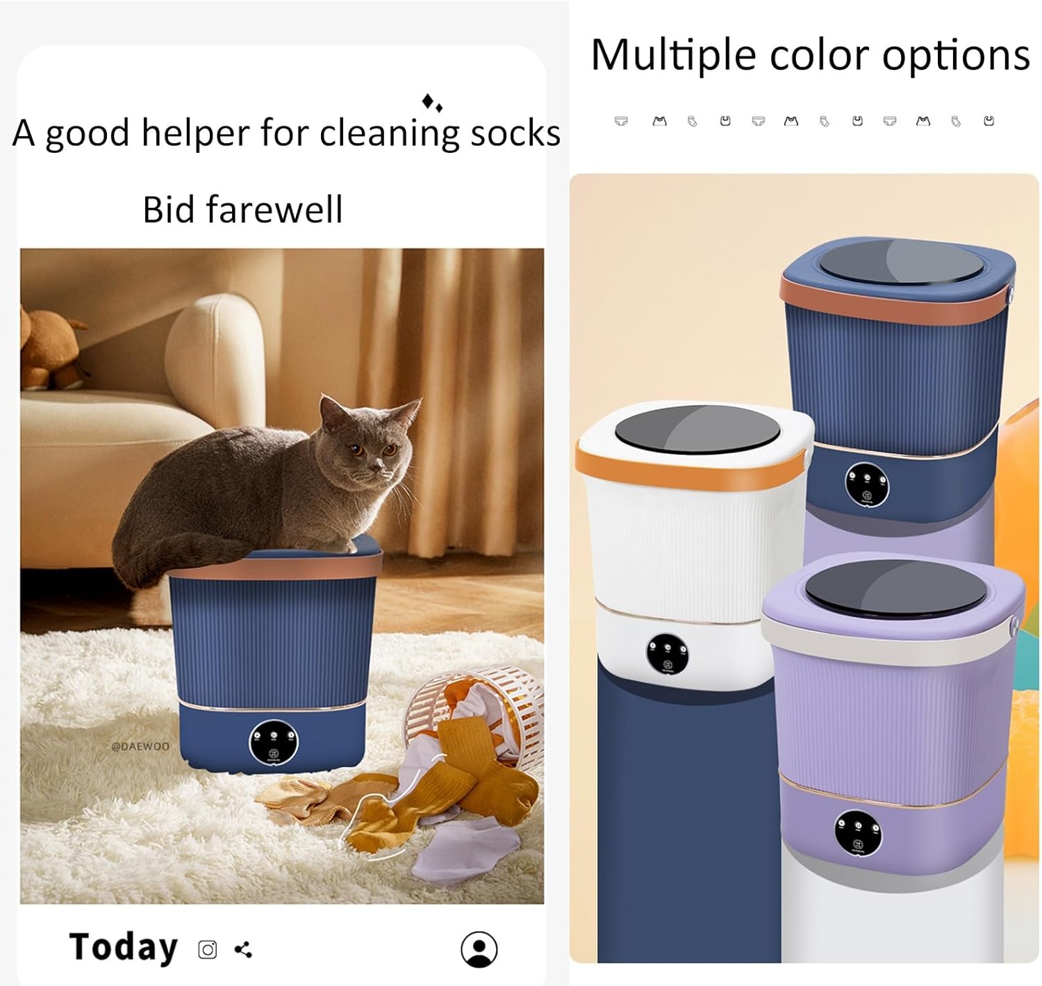 Portable Washing Machine, Small Washing Machine, Baby Washing Machine, 12l Upgrade Large Capacity, for Camping, Rv, Travel, Small Spaces (Color : Blue)