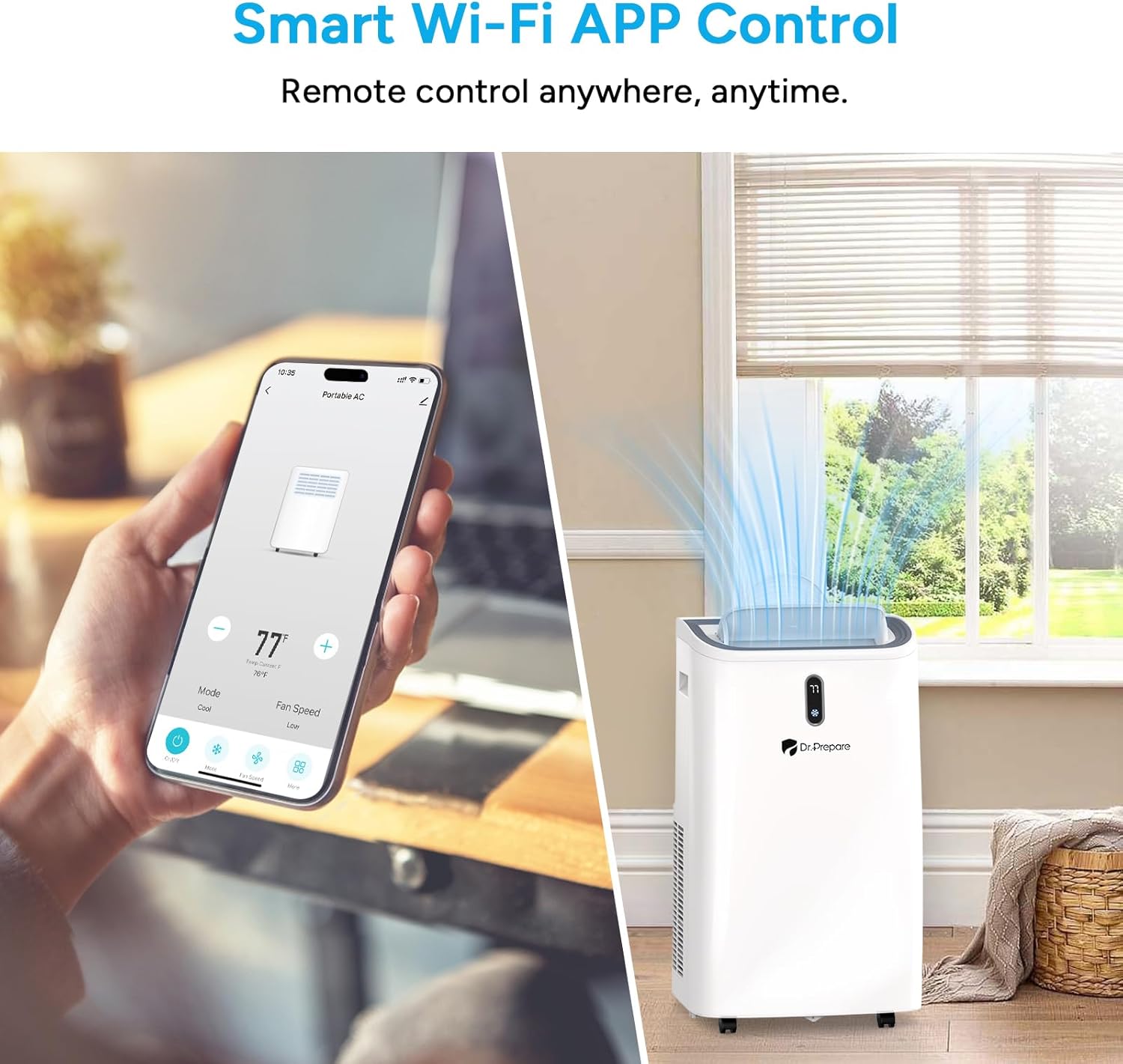DR.PREPARE 14,000 BTU Portable Air Conditioner with WiFi Enabled, Cooling, Dehumidifier, Fan & Sleep Modes 4-in-1 Portable AC w/Remote Control & 67'' Window Kit, Cools Up To 700 sq. ft, 1-24H Timers