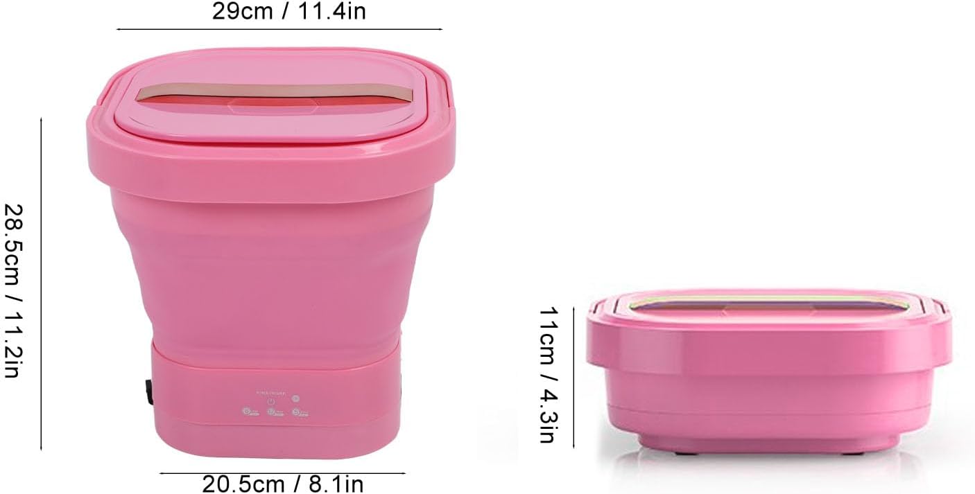 Portable Washing Machine, Mini Laundry Washer for Underwear, Baby Clothes, Sock, Small Delicates. Foldable Washer and Dryer Combo for Apartment, Home, Hotel, Camping, RV (Pink)