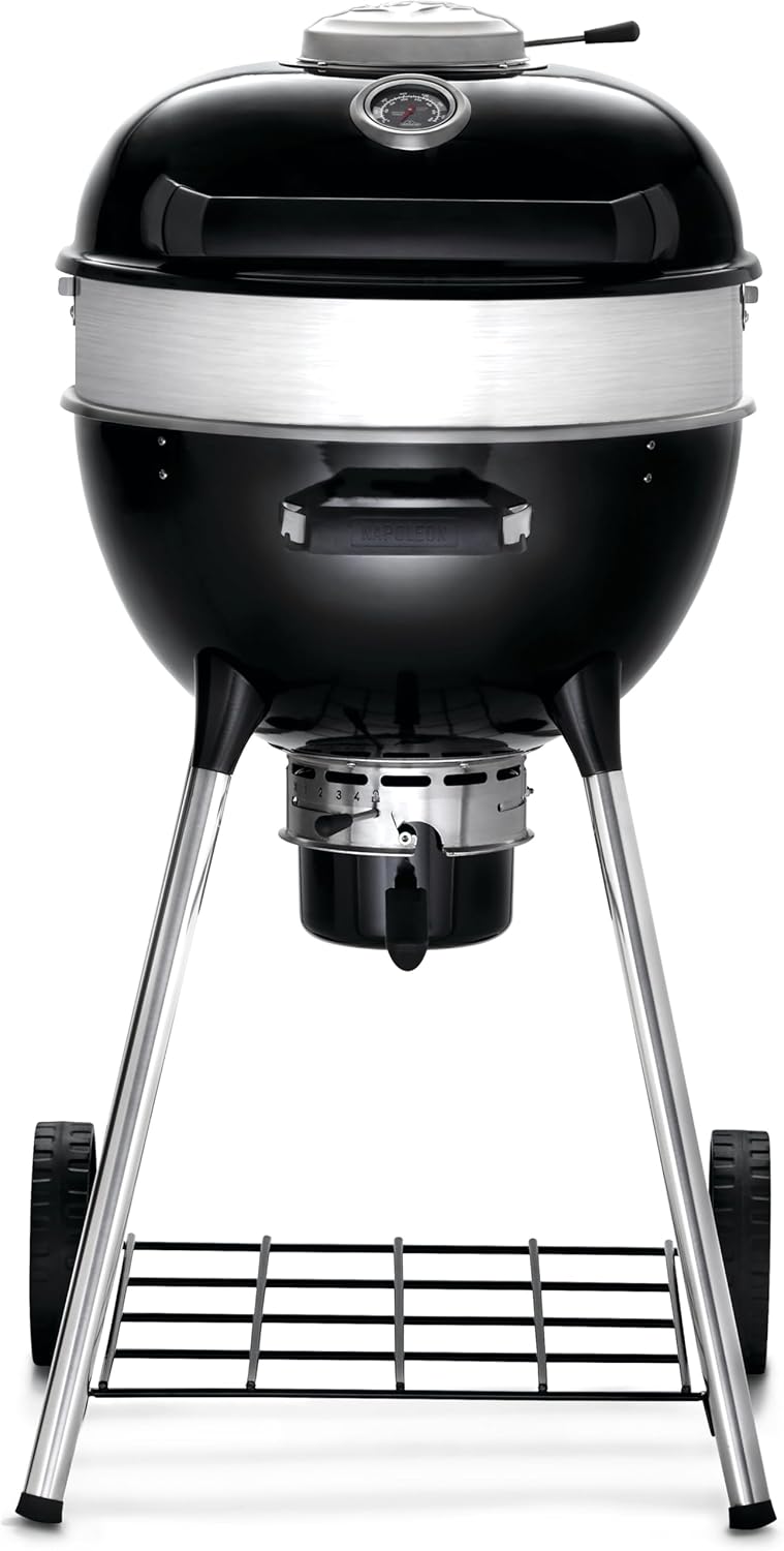 Napoleon PRO18 Compact Charcoal Kettle Grill, Black, Porcelain-Enameled Lid and Bowl, Chrome-Plated Cooking Grid