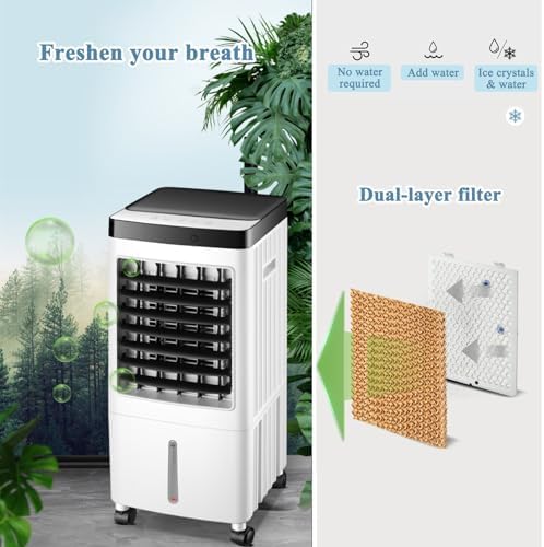 Portable Air Conditioner, 10L Evaporative Cooler with Remote Control, Adjustable Wind Speeds - Perfect for Bedrooms, Living Rooms & Outdoor Use, Energy-Efficient White Design