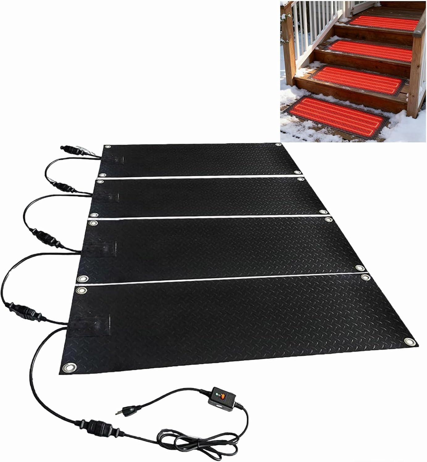 Ice Snow Melting Mats,Non Slip Rubber Heated Mat,Snow-Melting Stair Mat,10