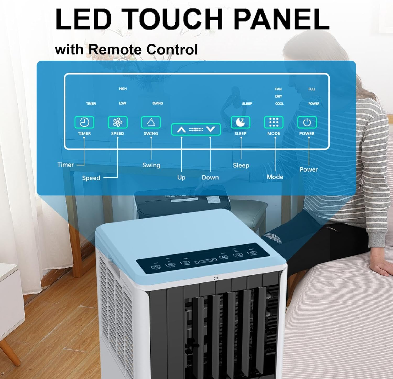 3-in-1 Air Conditioner 8000BTU Portable AC Unit Cool Up to 350 Sq.Ft, with Fan, Cool, Dehumidifier Modes, Remote and LED Control for Home, Bedroom, Office (Black)