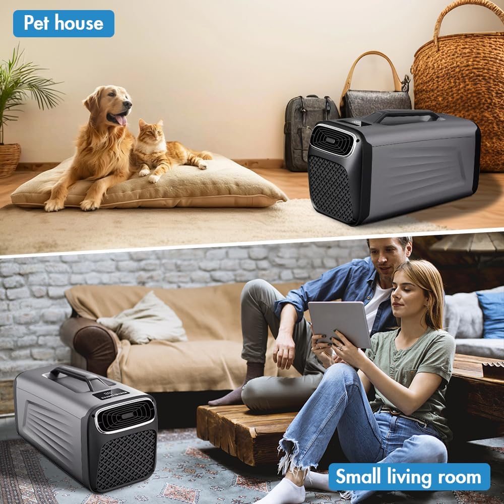 Portable Air Conditioner for Camping Outdoor and Indoor Use, 5200BTU Fast Cooling Capacity for Tent AC，Quiet Air conditoning For Small Rooms，Pet House Black Grey